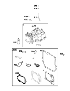 Cylinder Group Diagram and Parts List for 09P802-0008-H5 020000 - 09Z999 Briggs and Stratton Engine